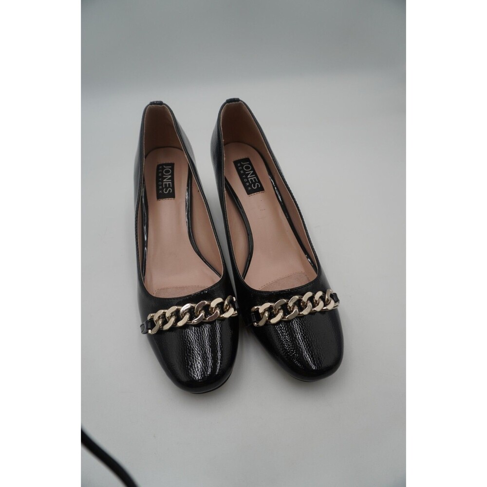 Jones New York Black Korsa Block Heel Pumps Chain Accent Round Toe Office Size 7
